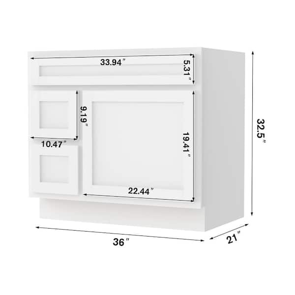 Vanity Art 36 in. W x 21 in. D x 32.5 in. H 2-Left Drawers Bath Vanity Cabinet Only in White