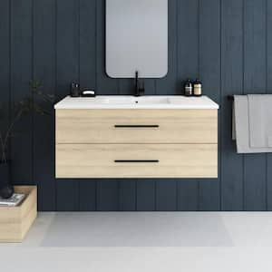 Napa 48 in. W x 20 in. D Single Sink Bathroom Vanity Wall Mounted in White Oak with Acrylic Integrated Countertop