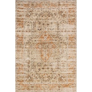 Aada Machine Washable Beige 4 ft. x 6 ft. Persian Area Rug