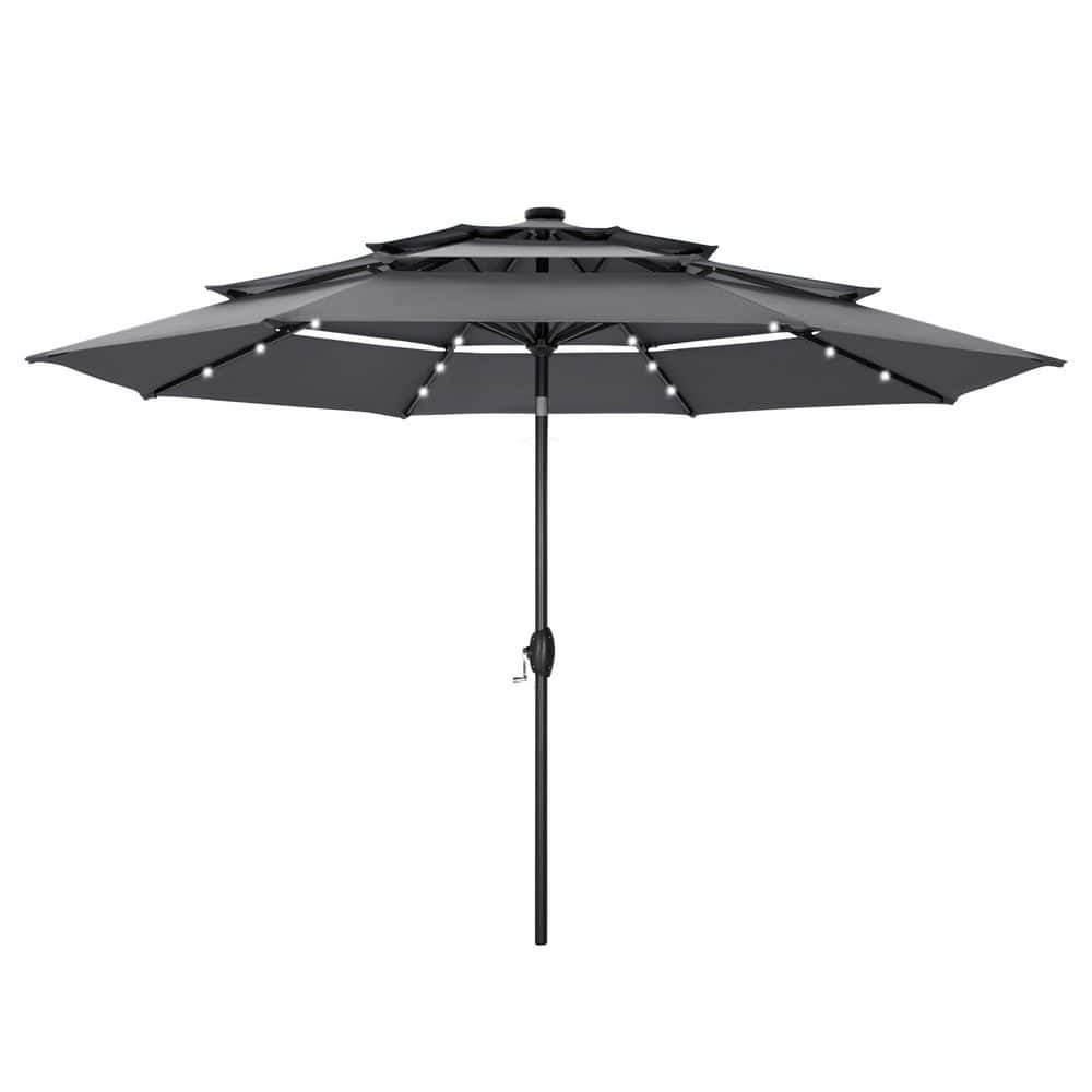 10 ft. 3-Tier Patio Market Umbrella with Solar LED Lights AutoTilt and Crank in Gray price history on PriceWatchPro