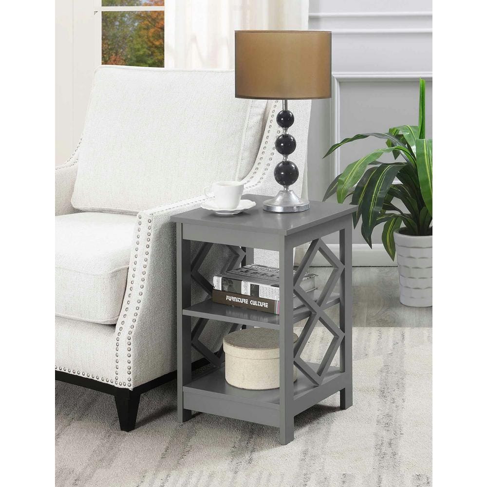 Contemporary Gray Diamond-Cut Metal and Wood End Table
