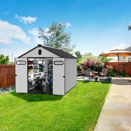 Oyezvary 8 ft. W x 12 ft. D Plastic Storage Shed with Steel