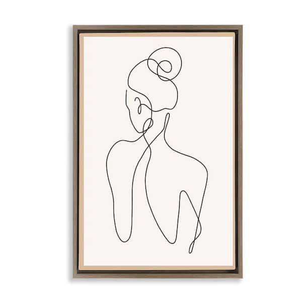 Stupell Industries Minimal Woman Line Drawing by LSR Creative Studio Brown Floater Frame People Graphic Art Print 31 in. x 21 in.
