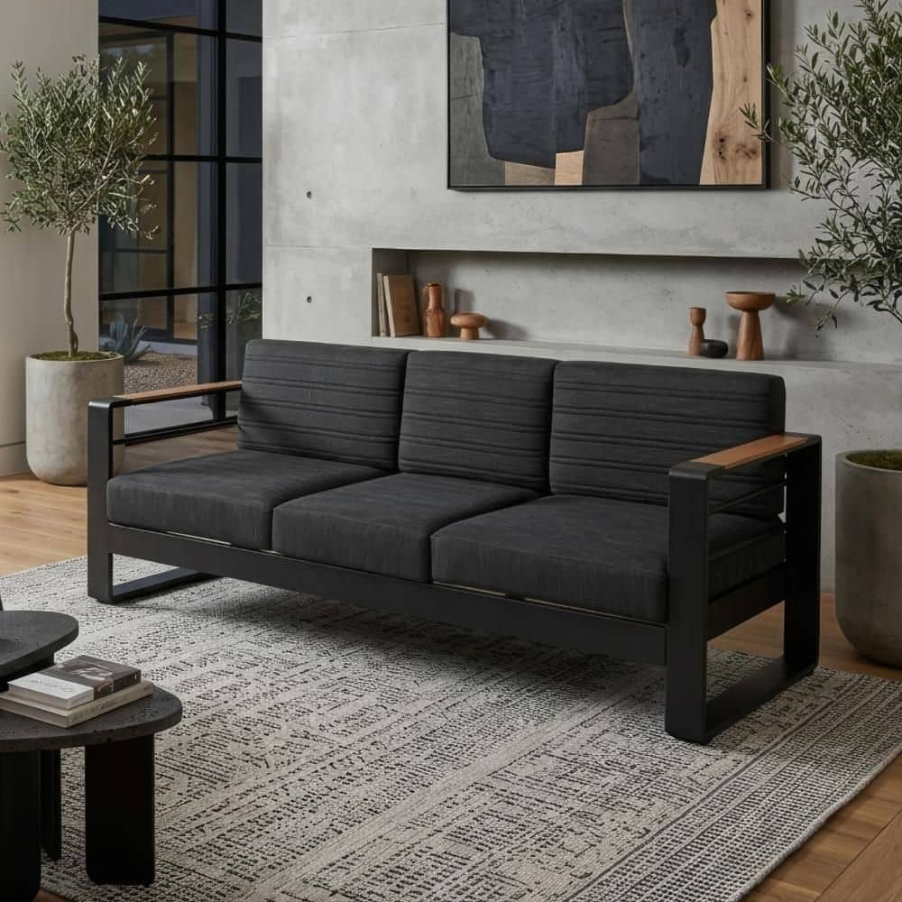 Vinia Black Aluminum Outdoor Sectional with Black Polyester Plush Cushions price history on PriceWatchPro