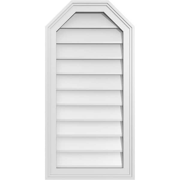 Ekena Millwork 16 in. x 32 in. Octagonal Top Surface Mount PVC Gable Vent: Decorative with Brickmould Frame