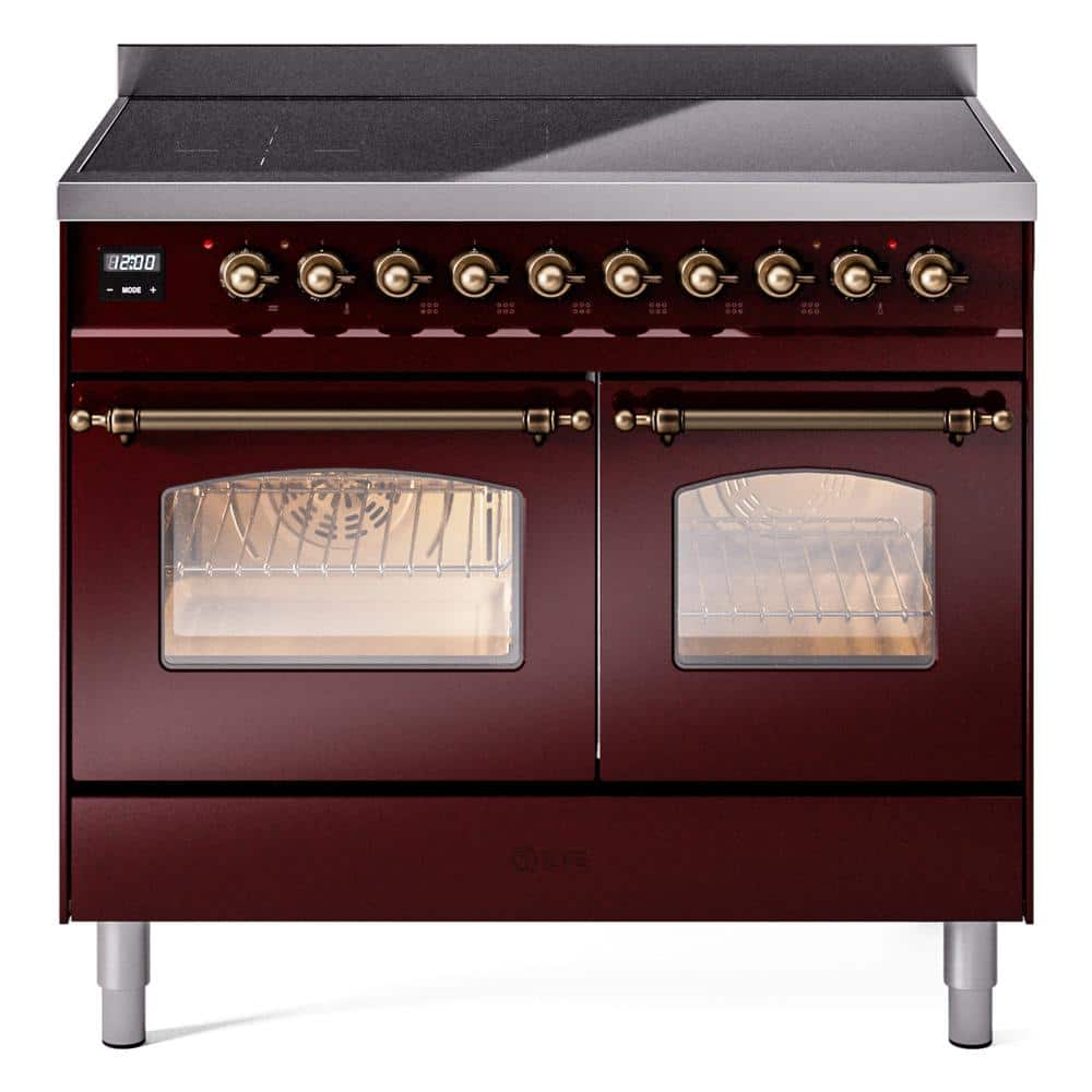 Nostalgie II 40 in. 6 Zone Freestanding Induction Range in Burgundy with Bronze Trim -  ILVE, UPDI406NMPBUB