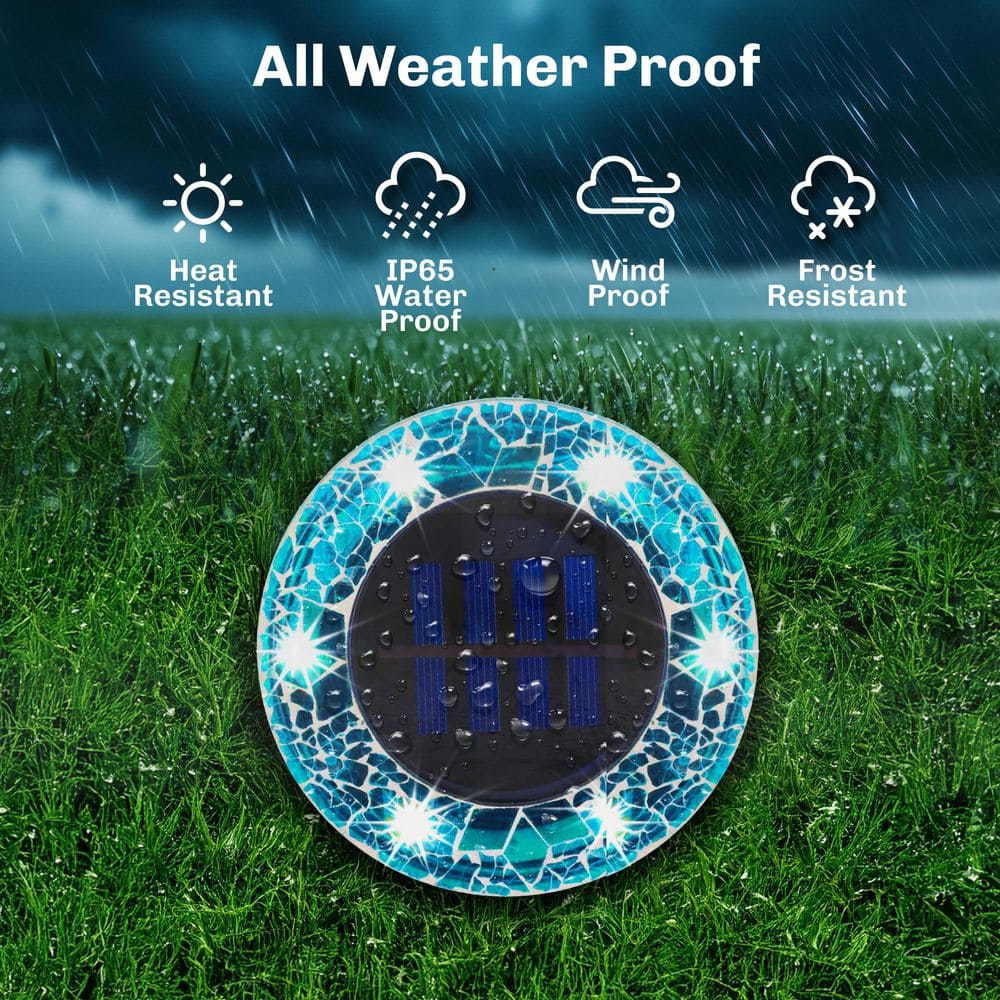 Blue Mosaic Solar Powered LED Disk Lights Set of 4
