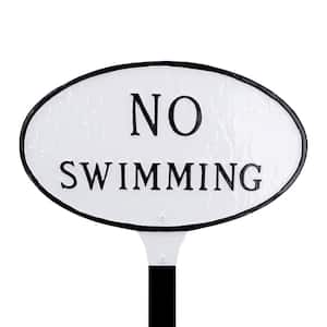 8.5 in. x 13 in. Standard Oval No Swimming Statement Plaque Sign with Lawn Stake - White/Black