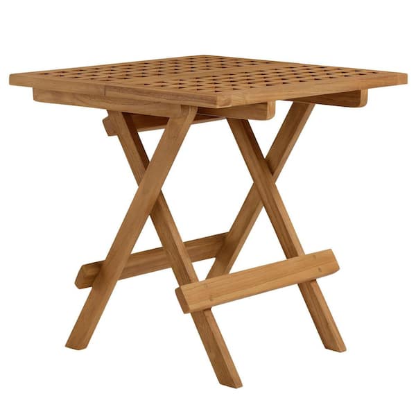 Vienna Outdoor Patio Teak Wood Folding Side Table in Natural-Weather-Resistant 20 Inch Square End Table