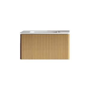 30 in. W Single Sink Wall-Mounted Bath Vanity in Oak with White Ceramic Top Unassembled