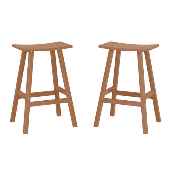 WESTIN OUTDOOR Franklin Teak 24 in. Poly HDPE Fade Resistant Outdoor Patio Saddle Seat Counter Height Bar Stool (Set of 2)