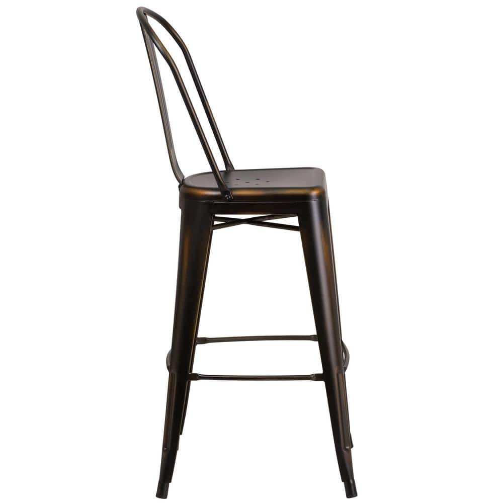Distressed Copper Metal 30" Bar Stool with Slat Back