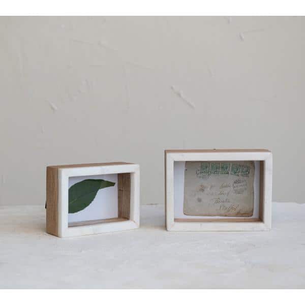 White and Natural Marble and Wood Shadow Box Photo Frame