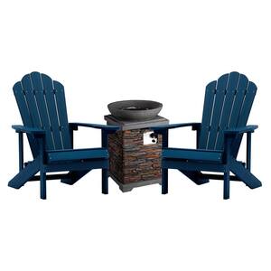 Wavy Navy Blue 3-Piece Wood Adirondack Chair Patio Fire Pit Conversation Set