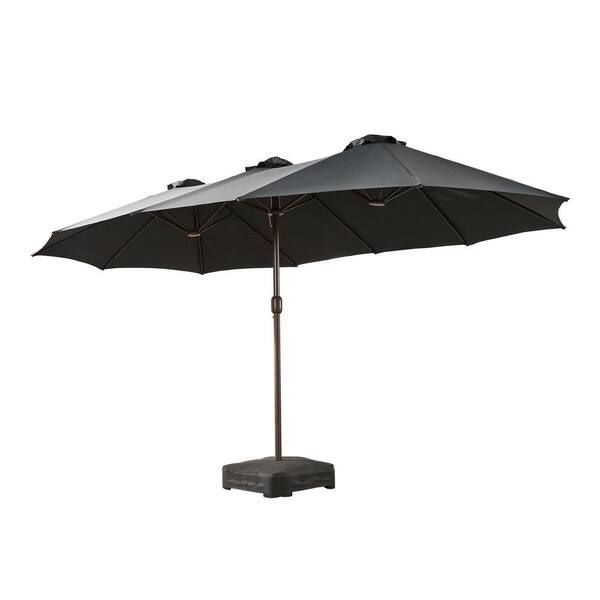 15 ft. x 9 ft. Rectangular Metal Double-sided Market Patio Umbrella with Base and Crank in Dark Gray