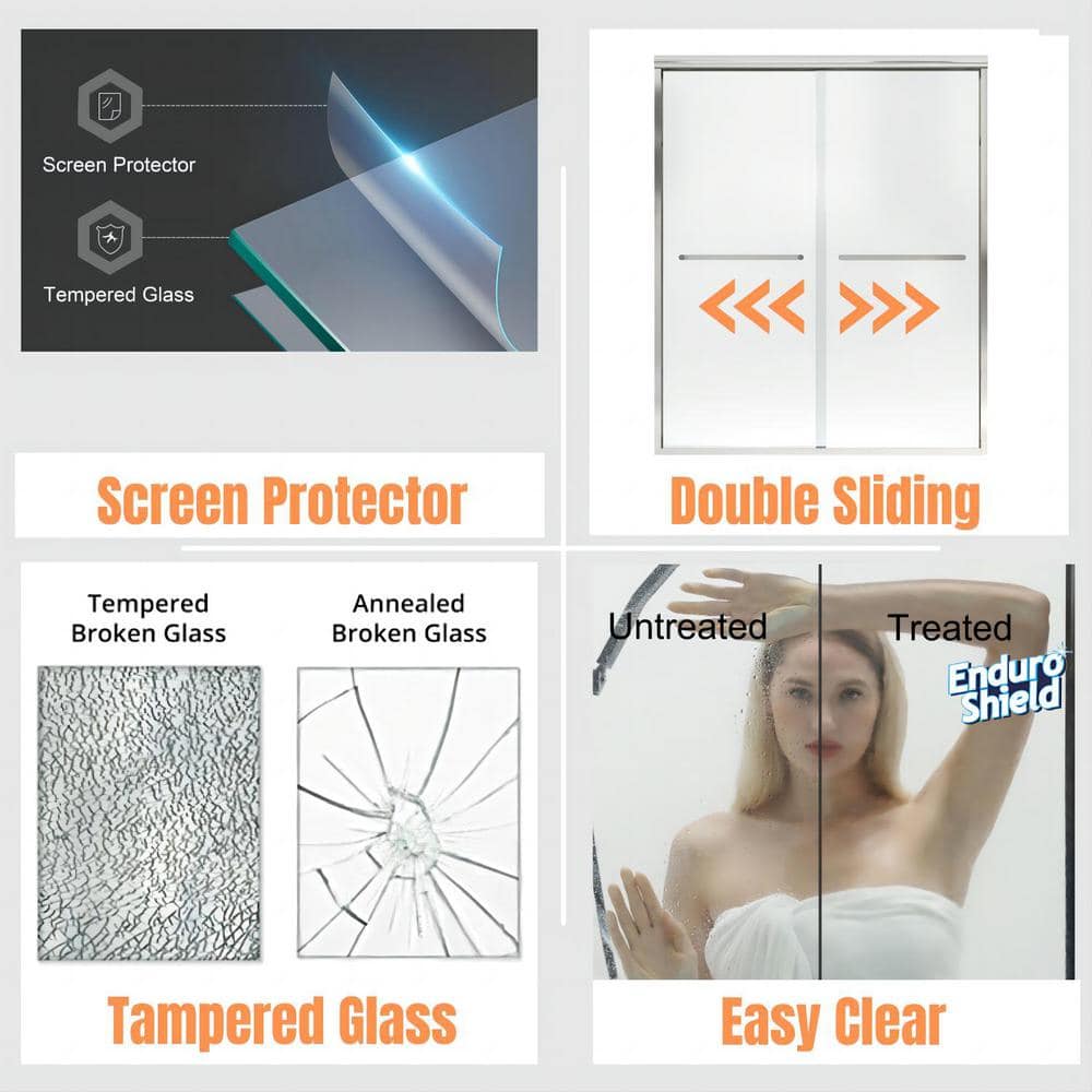 Chrome Double-Sliding Shower Door with Clear Glass Panels