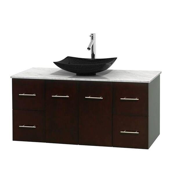 Wyndham Collection Centra 48 in. Vanity in Espresso with Marble Vanity Top in Carrara White and Black Granite Sink