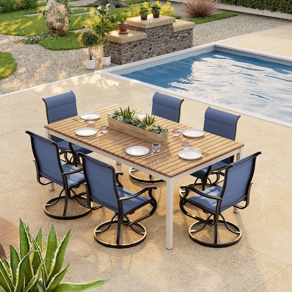 Outdoor Metal Dining Armchairs (Set of 6) in Blue-Gentle Rocking Motion and 360° Swivel Bliss