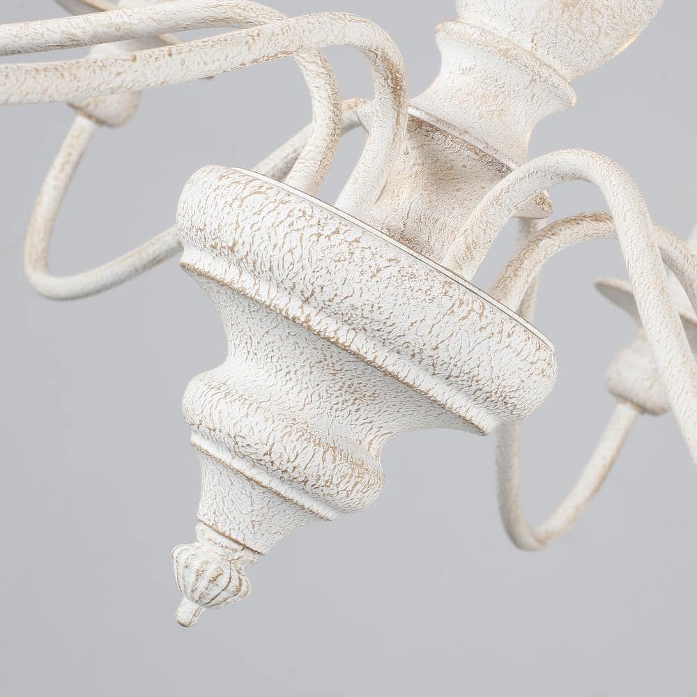 Antique White 6-Light Metal Candle Chandelier