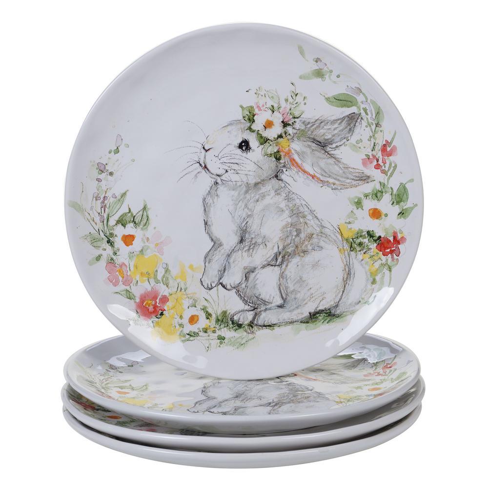 Sweet Bunny 4-Piece Seasonal Multicolored Earthenware 11 in. Dinner Plate Set (Service for 4)