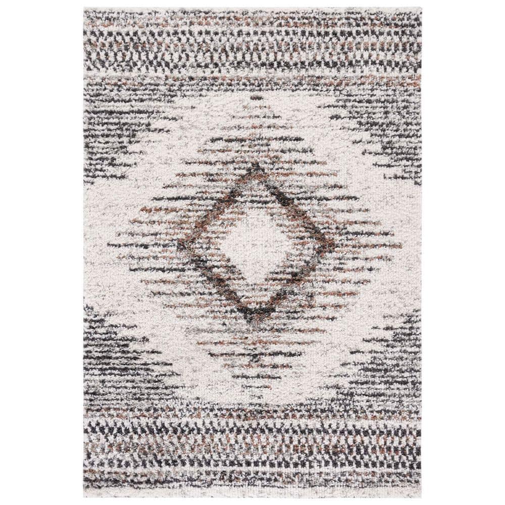 SAFAVIEH Jericho Shag 3 ft. x 5 ft. Black/Rust Diamond Ornate Area Rug ...