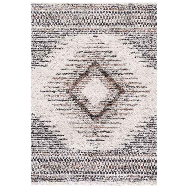 Jericho Shag 9 ft. x 12 ft. Black/Rust Diamond Ornate Area Rug