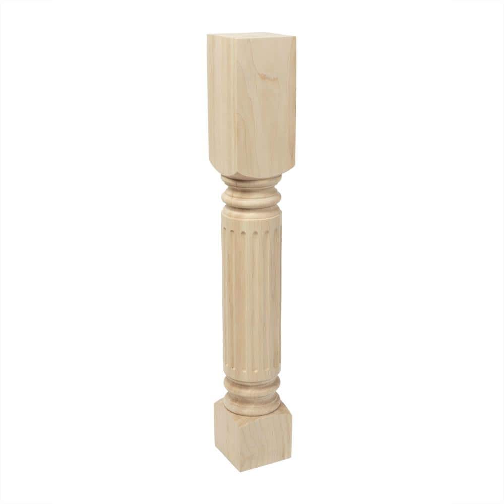 35.25" High Unfinished Hard Maple Fluted Kitchen Island Leg