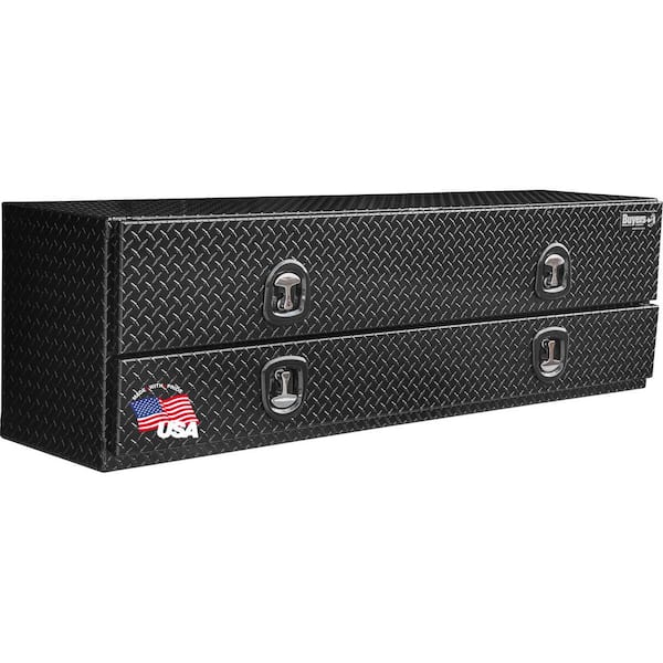 BUYERS PRODUCTS 21x18x88 In Gloss Black Diamond Tread Aluminum Heavy-Duty Flatbed Contractor Top Mount Tool Box With Lower Drawers