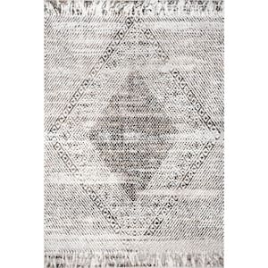 Kenia Beige 8 ft. x 10 ft. Distressed Diamond Cotton Blend Indoor Area Rug