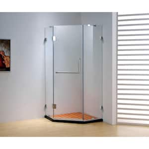 39.4 in. x 79 in. Frameless Neo-Angle Hinged Shower Door in Chrome with Handle