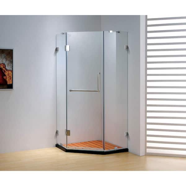 Dreamwerks 39.4 in. x 79 in. Frameless Neo-Angle Hinged Shower Door in Chrome with Handle