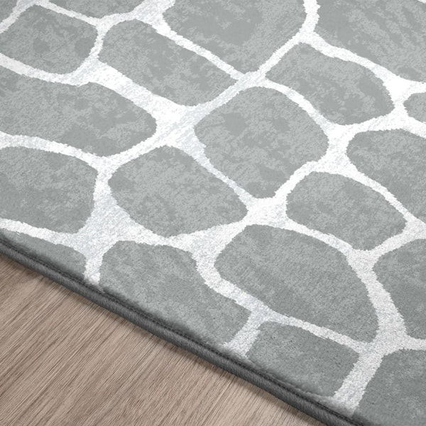 8 X 8 Gray, Ivory Animal Print Runner Rug