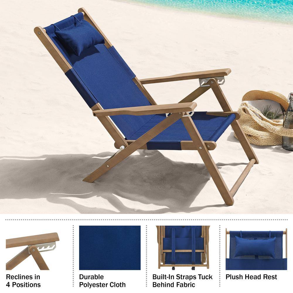 Blue Eucalyptus Wood Folding Camping Chair with Arms