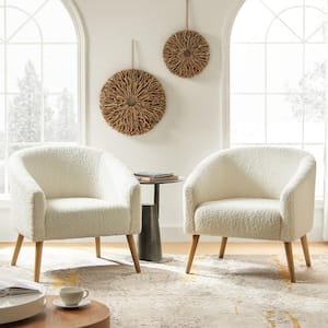 Rose Modern Ivory 30 in. W Boucle Armchair with Solid Wood Legs Set of 2
