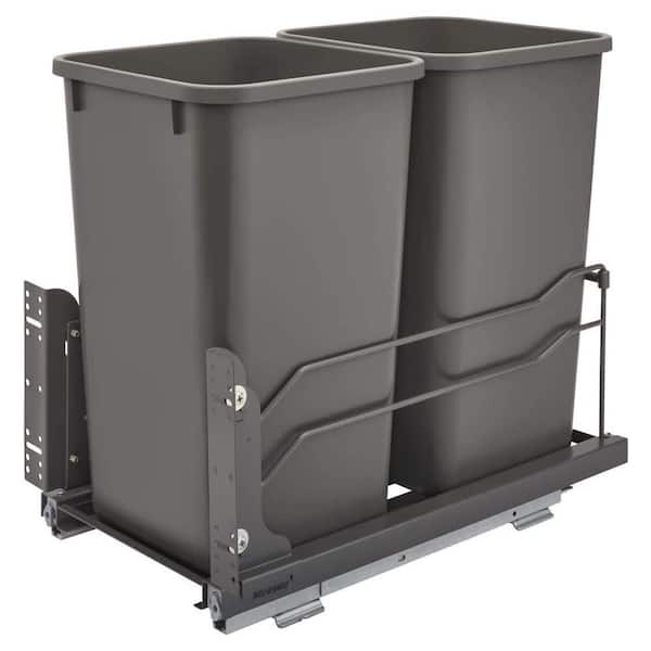 Rev-A-Shelf Gray Double Pull Out Trash Can 27 qt. with Soft-Close