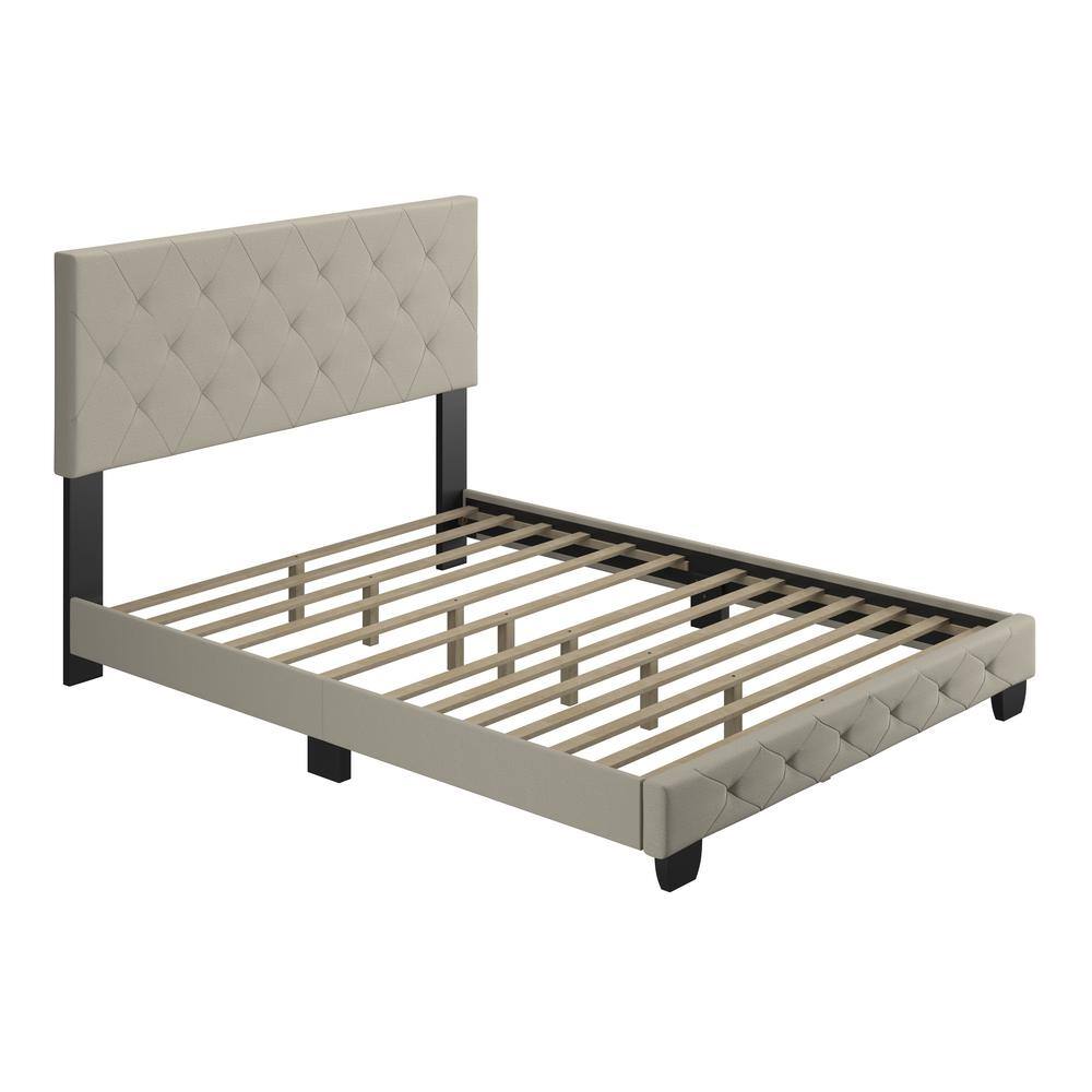 Chloe Gray Linen Upholstered Platform Bed Frame with Tufted Headboard