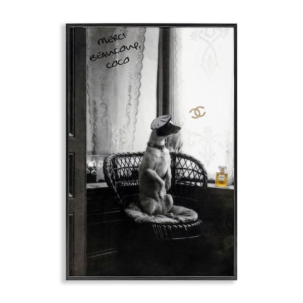 Stupell Industries Chic Dog with French Words by Graffi*tee Studios Black Framed Animal Giclee Art Print 30 in. x 20 in.