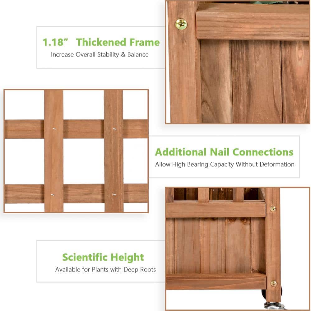 50'' Natural Fir Wood Planter Box with Trellis and Wheels