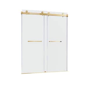 60 in. x 76 in. 2 Panel Brushed Gold Painted Composite Sliding Door with Stainless Steel Hardware
