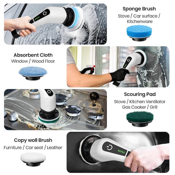 Cordless Electric Spin Scrubber - IP68 Waterproof Cleaning Brush With 6 Heads, 2 Speeds, LED Display