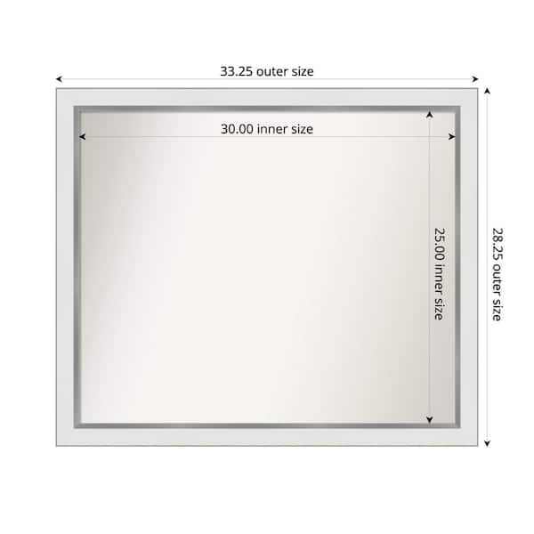 Amanti Art Medium Rectangle Satin White Silver Casual Mirror (28 in. H x 33 in. W)