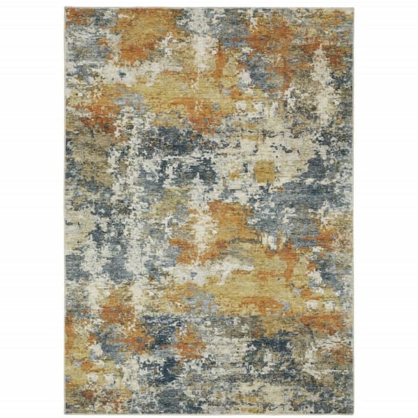 HomeRoots 4' X 6' Teal Blue Orange Gold Grey Tan Brown And Beige Abstract Printed Stain Resistant Non Skid Area Rug