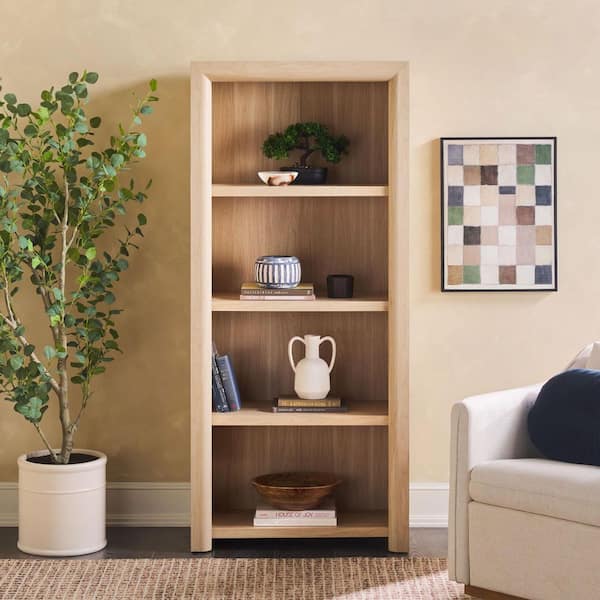 Amira 72 in. Tall Light Ash Modern MDF 4-Shelf Open Bookcase