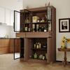 FUFU&GAGA Brown Wood Grain Wooden 47.2 in. W Sideboard, Bookcase, Storage Cabinet with 8-Shelf, Glass Doors and 2 Drawers L-THD-460063-01A+B-c