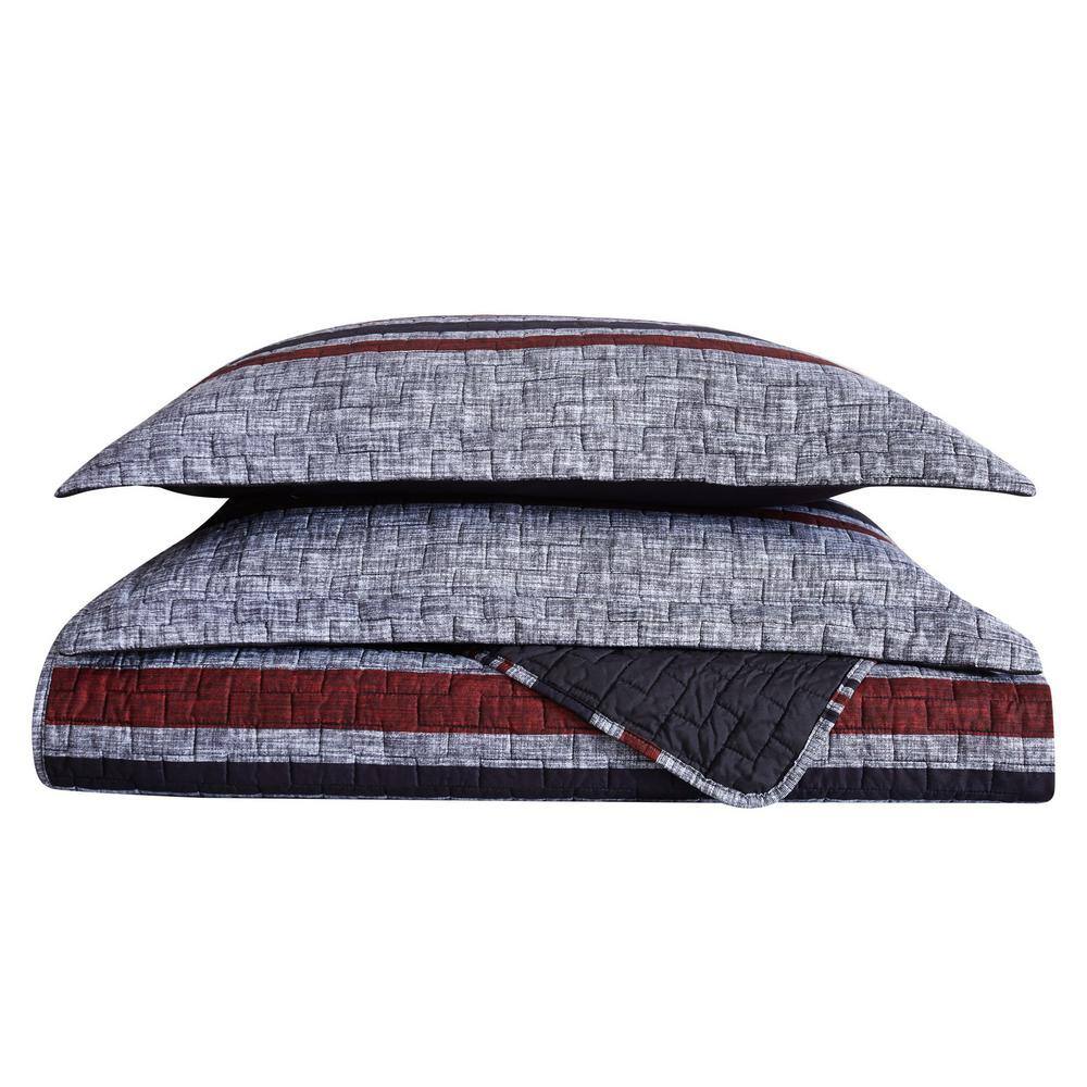 Black and Gray Reversible Microfiber Twin Quilt Set