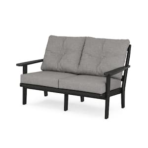 Cape Cod Deep Seating Plastic Outdoor Loveseat with in Charcoal Black/Grey Mist Cushions