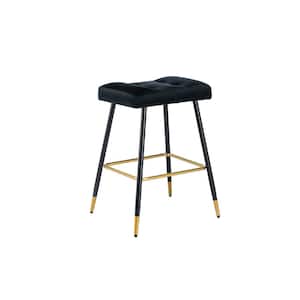 26.34 in. Black Backless Metal Frame Bar Stools Footrest Counter Height Dining Chairs with Foam Seat