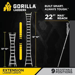 22 ft. Reach Aluminum Multi-Position Ladder w/ Project Bucket, Tool Hangers, 300 lbs. Load Capacity, Type 1A Duty Rating