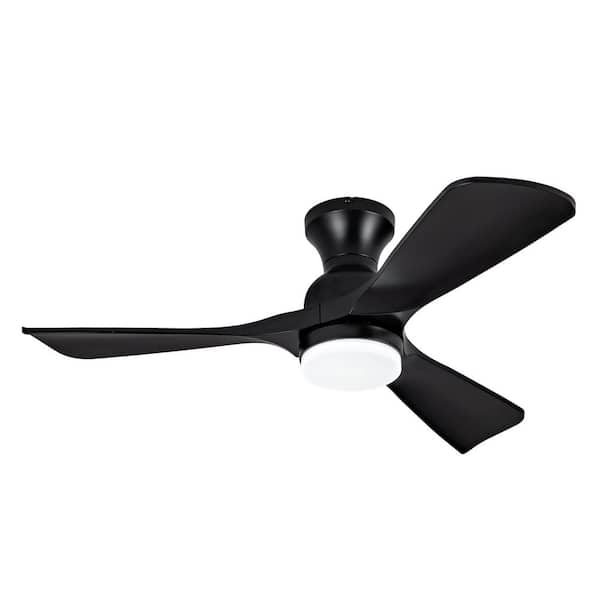 42 in. Smart Black 6-Speed Black Blades 2-Size Flush Mount Standard Ceiling Fan with 3-Color Dimmable LED Light