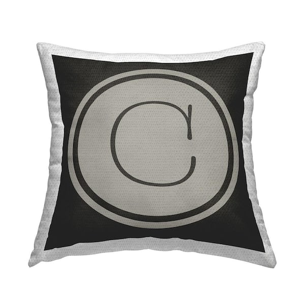 Stupell Industries Vintage C Initial Round Typewriter Style Key Grey Square Outdoor Throw Pillow